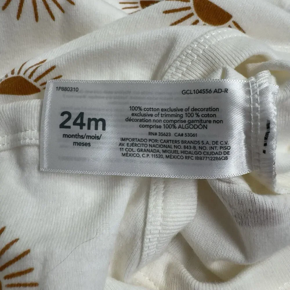 Carter's Long Sleeve Bodysuit Infant Size 24 Months White, Sun